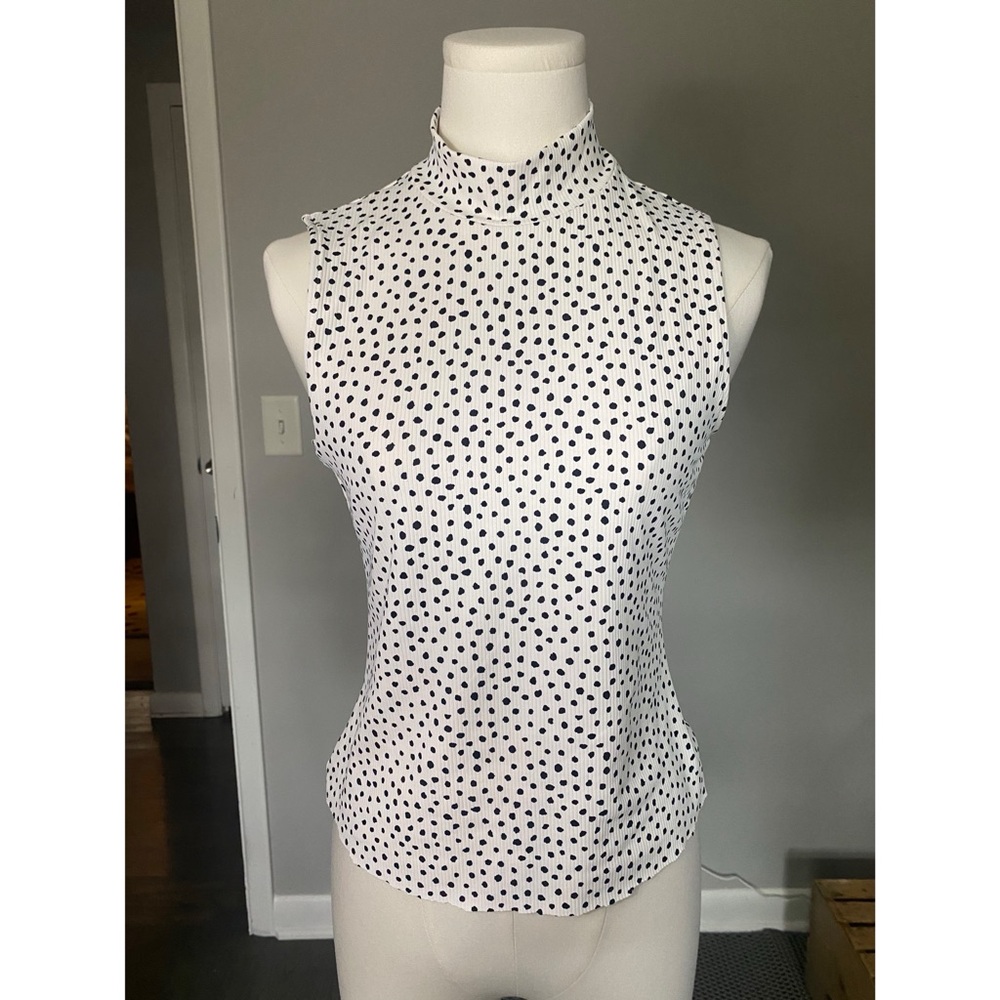H&M Black and White Polka Dot Mock Neck Blouse